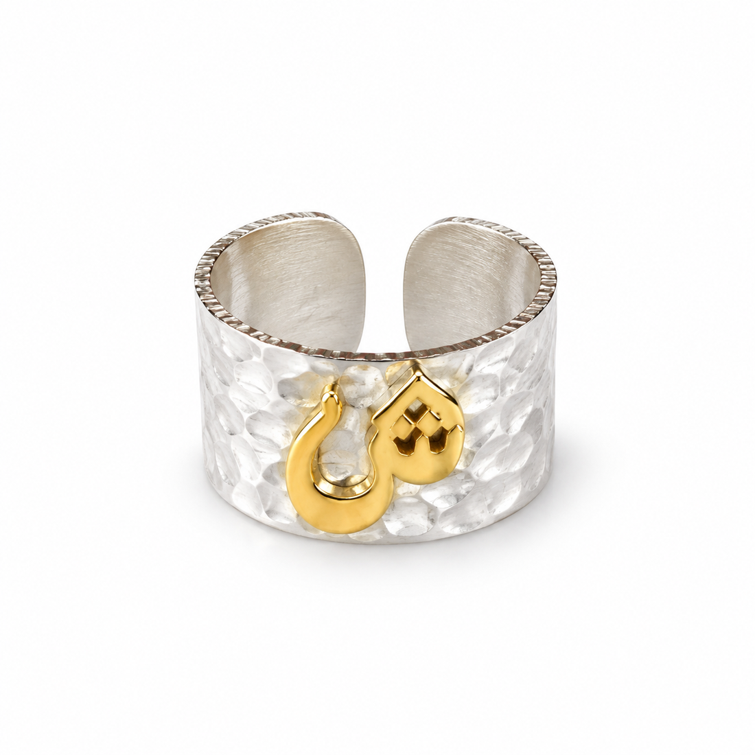 Gold-Plated Arabic Letter Silver Ring (ش) | خاتم فضة بحرف الشين (ش) مطلي بالذهب
