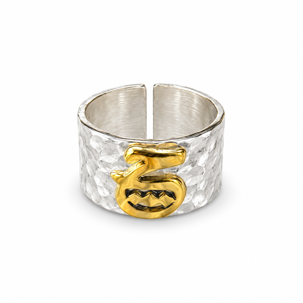 Gold-Plated Arabic Letter Silver Ring (ج) | خاتم فضة بحرف (ج) مطلي بالذهب