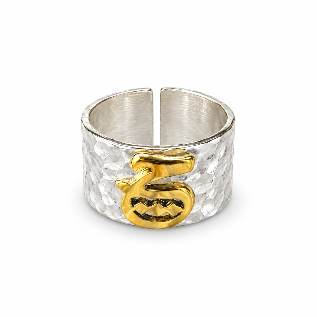Gold-Plated Arabic Letter Silver Ring (ج) | خاتم فضة بحرف (ج) مطلي بالذهب