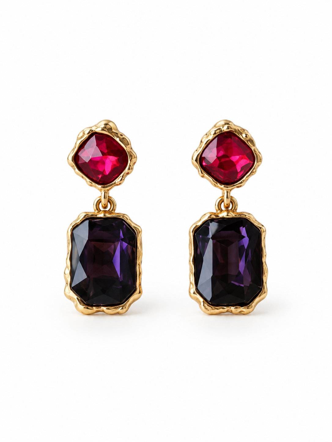 Raspberry Red & Purple Rectangular Drop Earrings