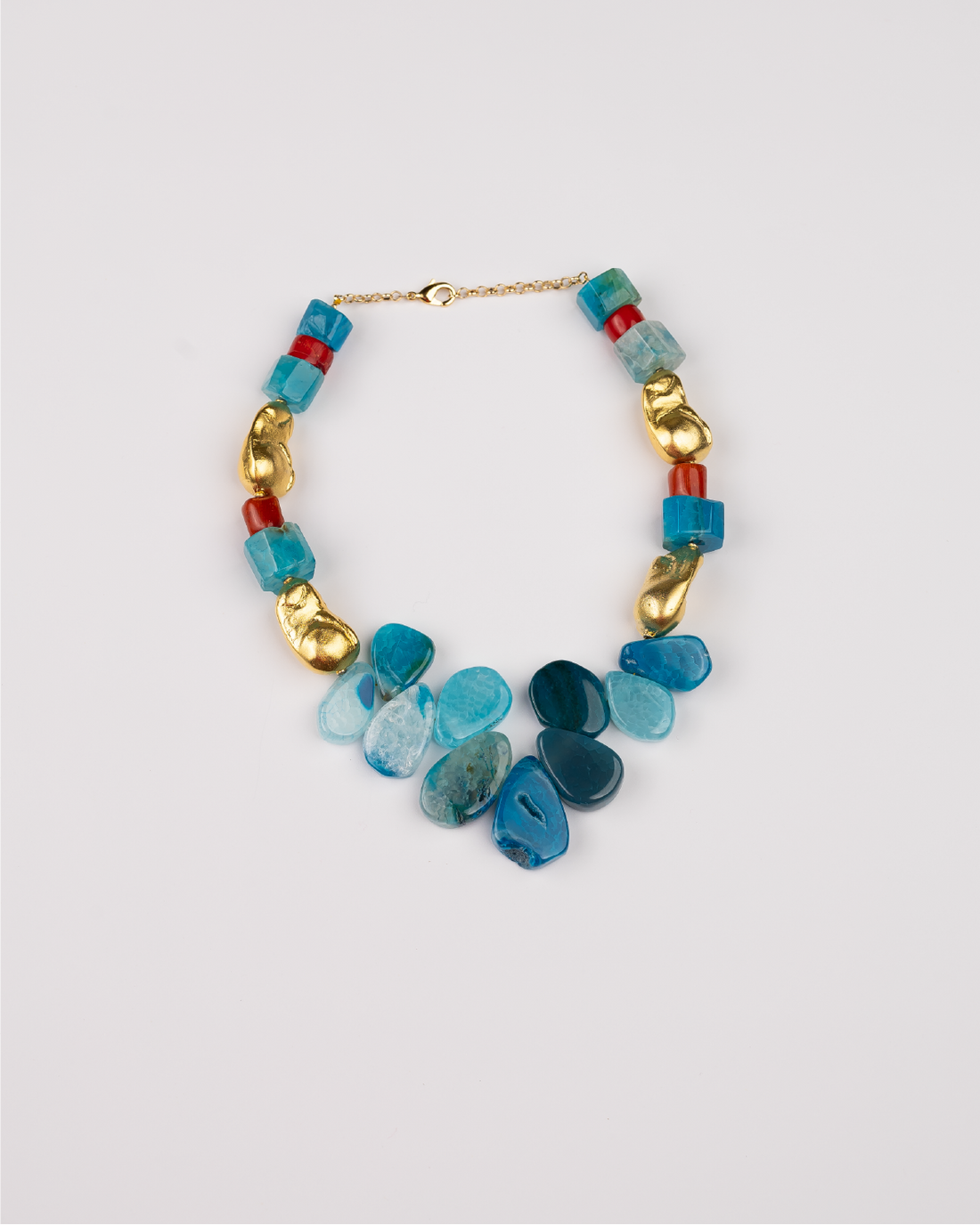 Blue Agate and Red Morganite Necklace