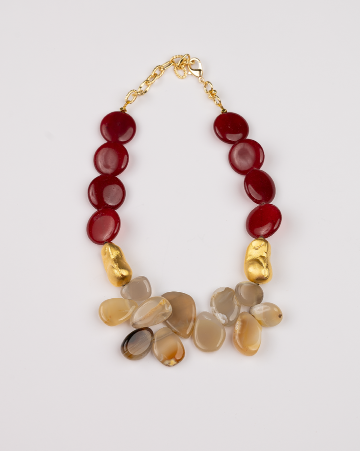 Beige and Red Agate Necklace