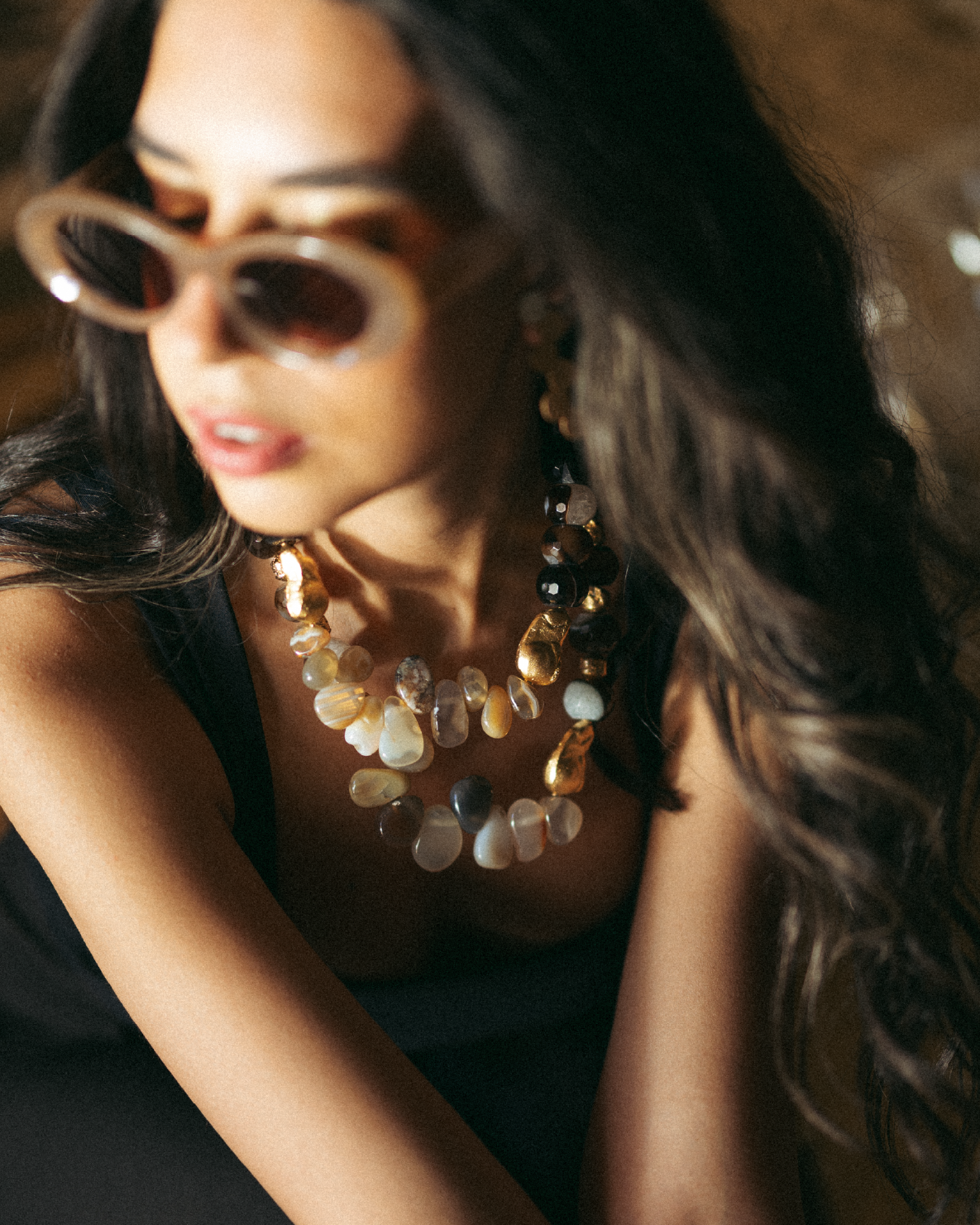 Beige Noir Agate Necklace