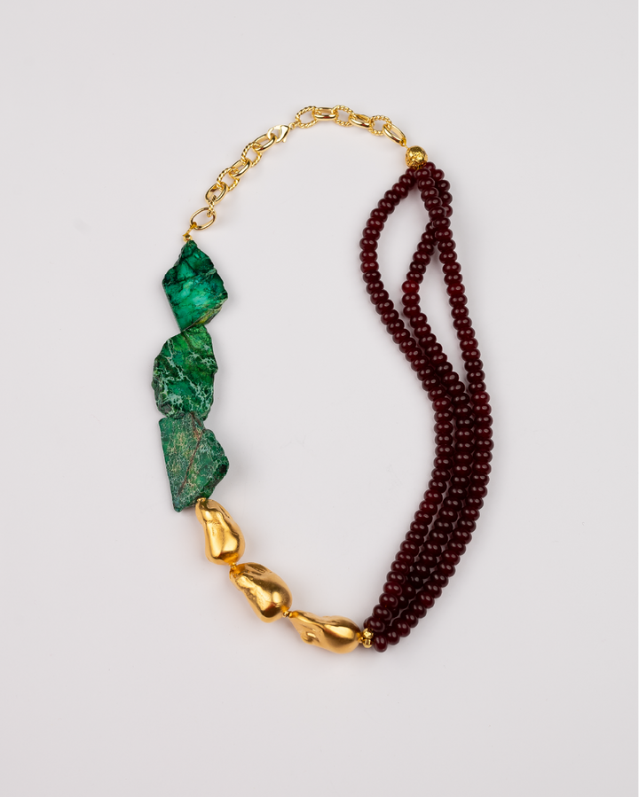 Green and Burgundy Terra Necklace