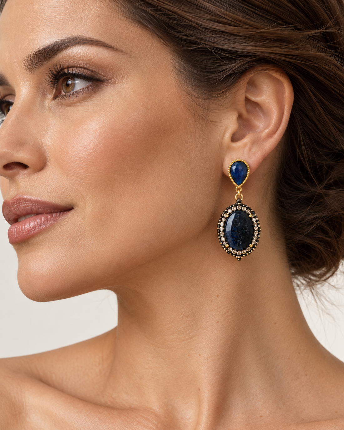 Deep Blue Ornate Drop Earrings