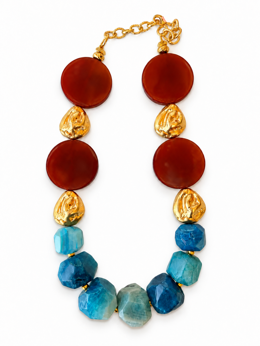 Blue & Brown Agate Golden Necklace