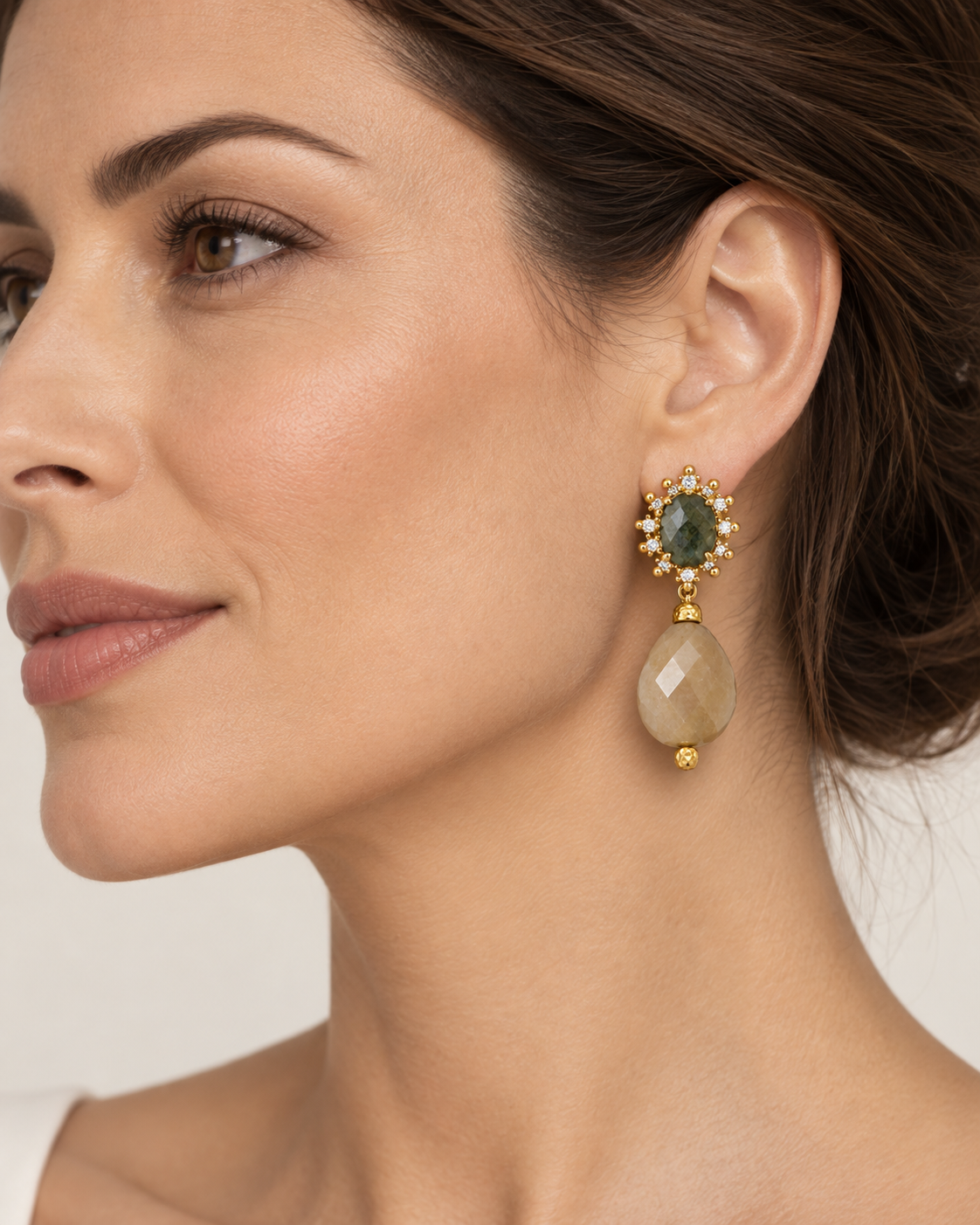 Beige Agate & Labradorite Earrings