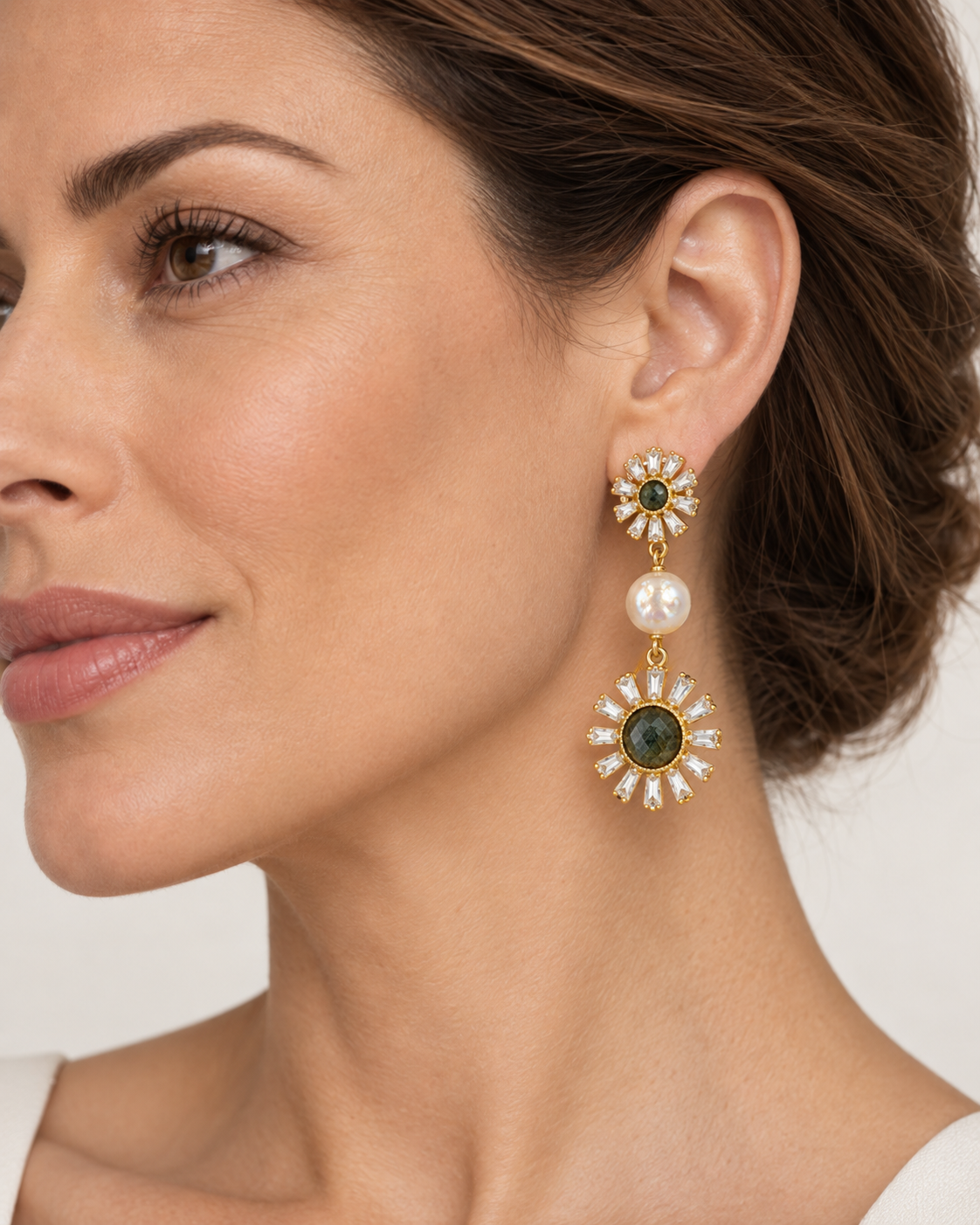 Labradorite & Pearls Sun Earrings
