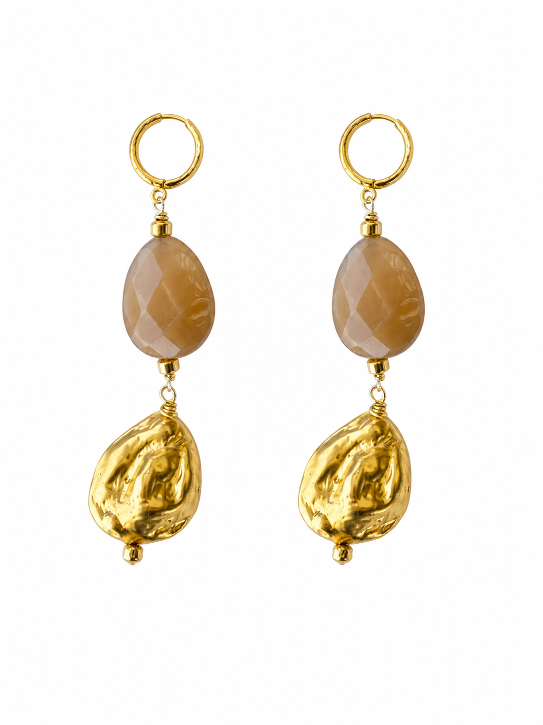 Beige Agate Golden Earrings
