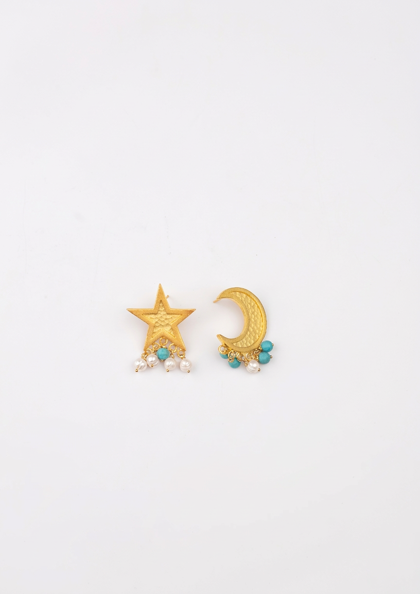 Moon And Crescent Earrings-Pearls and Farouz Edition-حلق الهلال والنجمة