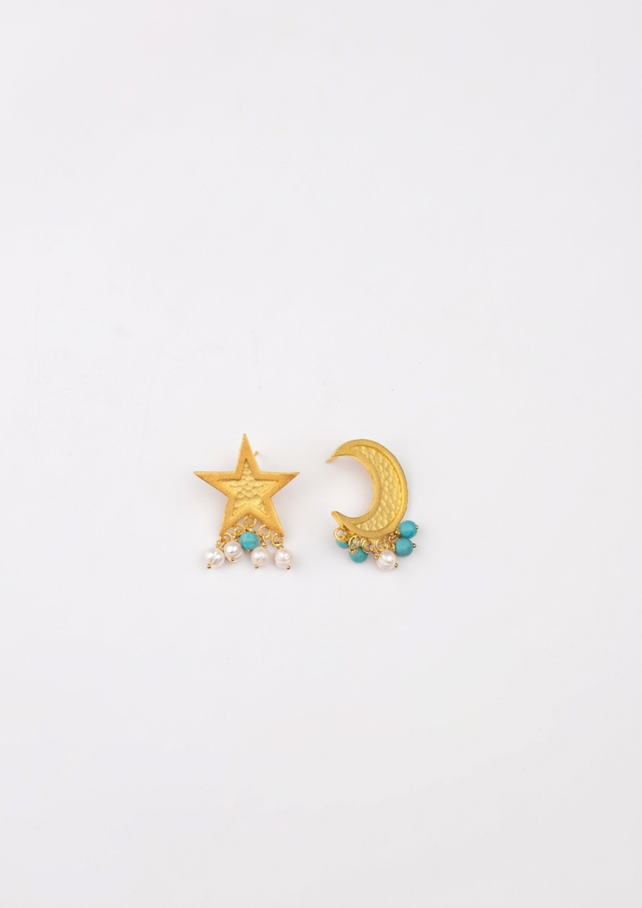 Moon And Crescent Earrings-Pearls and Farouz Edition-حلق الهلال والنجمة