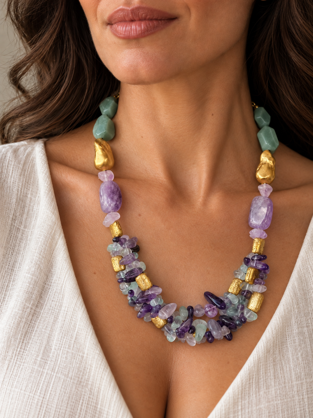 Green Jade & Amethyst Necklace